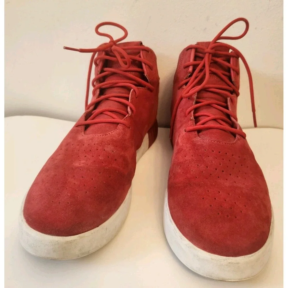 Adidas Originals Tubular Invader Red Suede Vintage White Trainers sz 10 - Mens